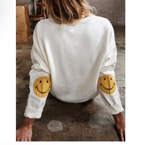 Wanna B Me Smiley Face White Crew Neck Sweater